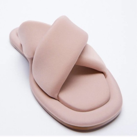 Zara | Women's Mauve Puffer Quilted Crossover Strap Slide On Flats, size 8.5 - Picture 6 of 16